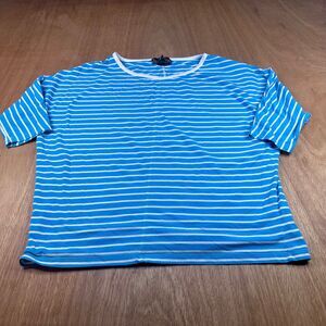 Lauren Active Ralph Lauren XL Teal Blue White Stripe Stretch Top Coastal